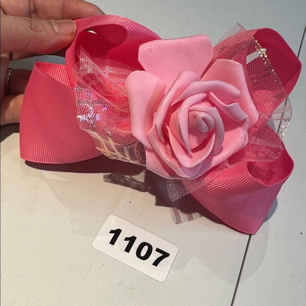 1107 Hot Pink Color Rose Hair Bow Alligator Clip